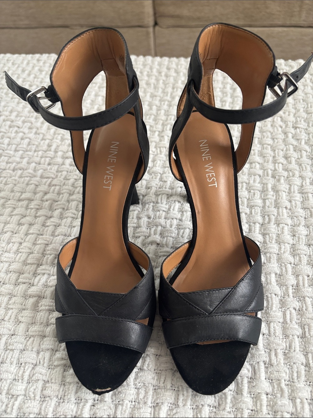 Nine West Black Strappy Open-Toe Ankle-Heels